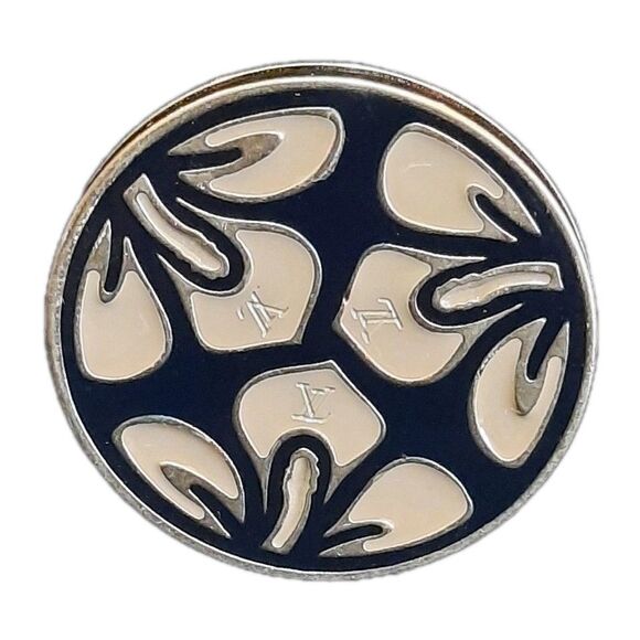 VERY RARE Louis Vuitton Hibiscus Button PIN BROOCH LV Logo Enamel Black Antique - Picture 1 of 5